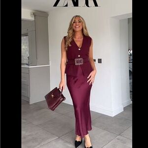 Zara Deep Red Sleeveless Dress with Belt